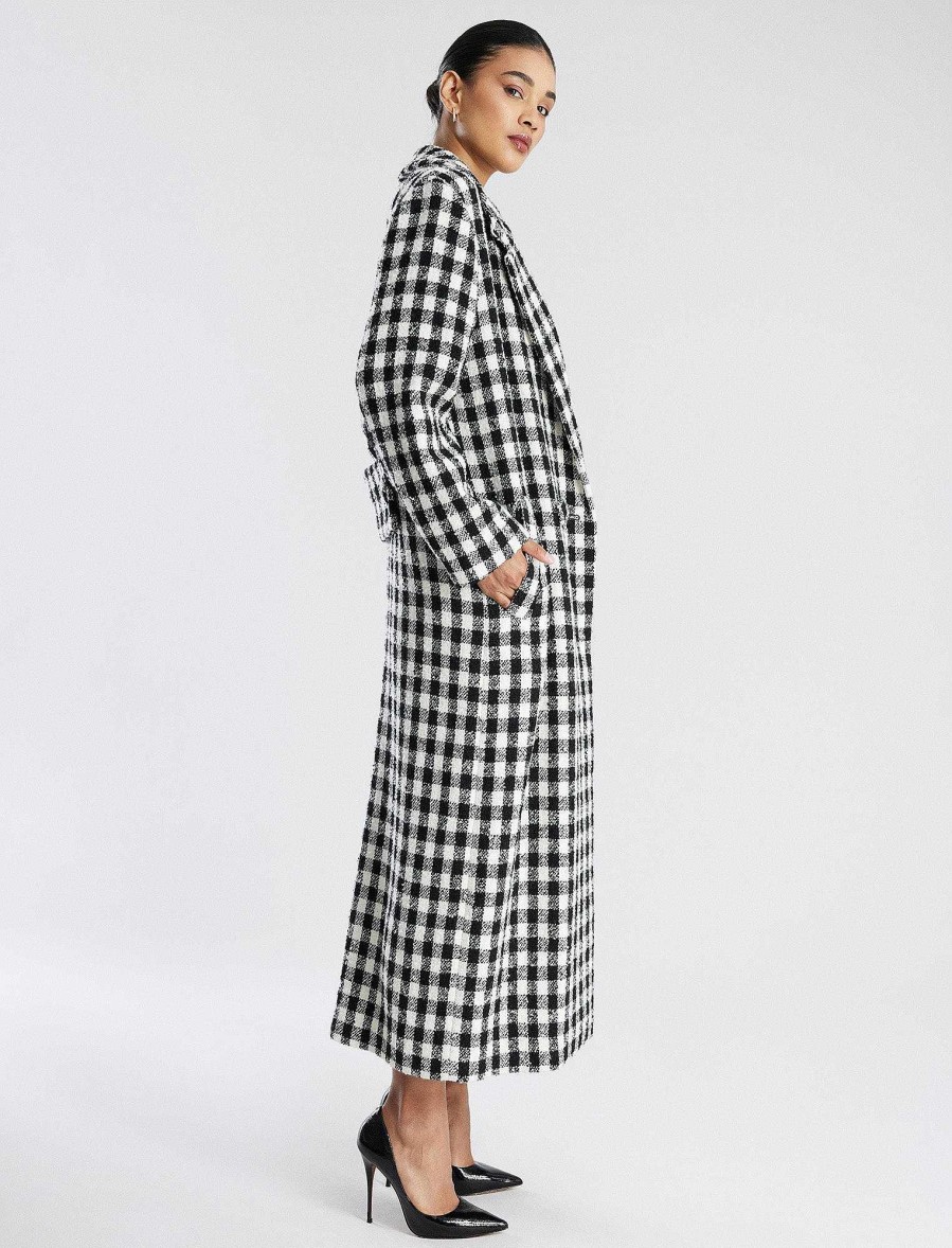 Vêtements BCBG | Manteau Integral Surdimensionne A Double Boutonnage Maria Plaid A Carreaux Noir Ivoire