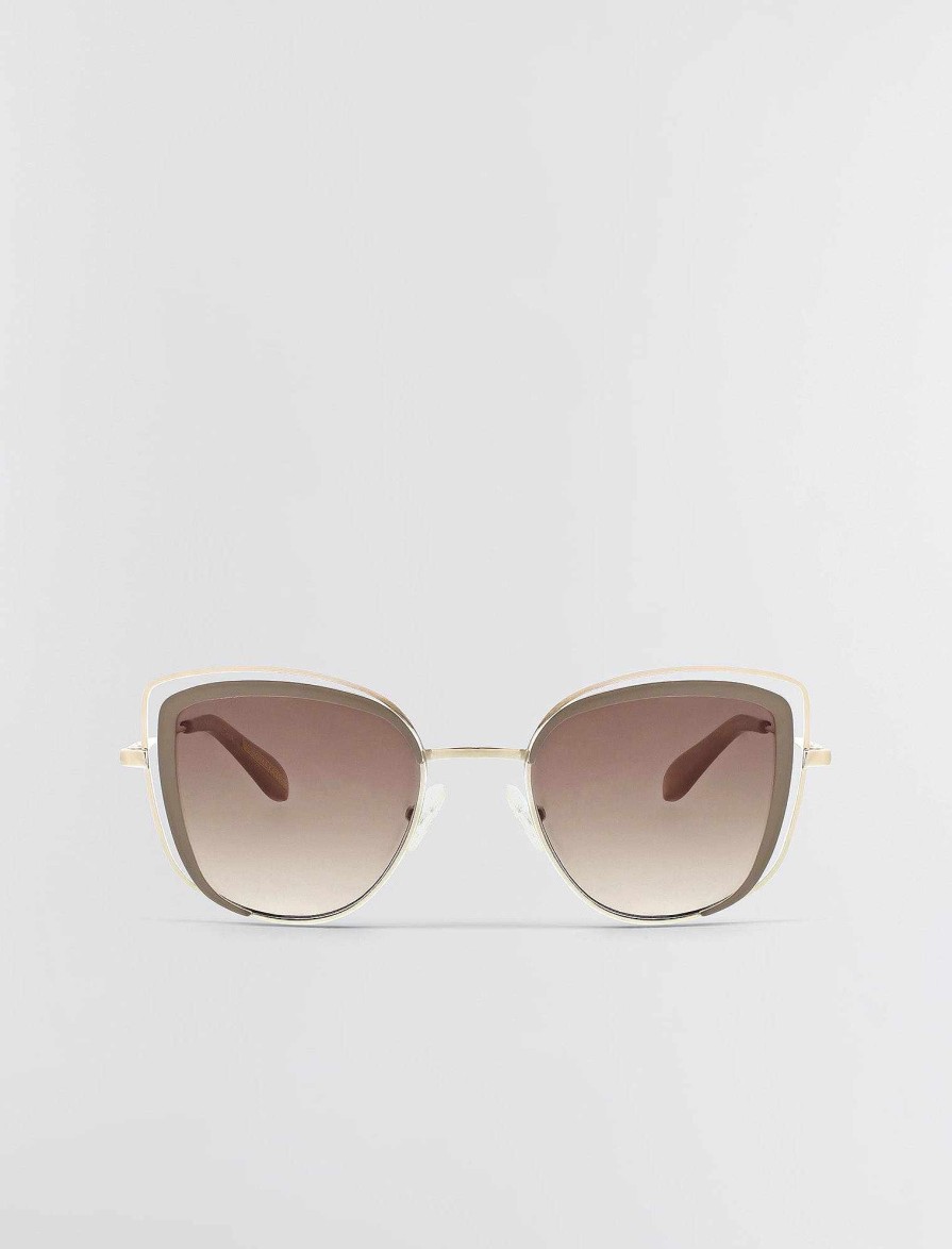 Accessoires BCBG | Lunettes De Soleil Oeil-De-Chat Ventilees Or Clair/Taupe