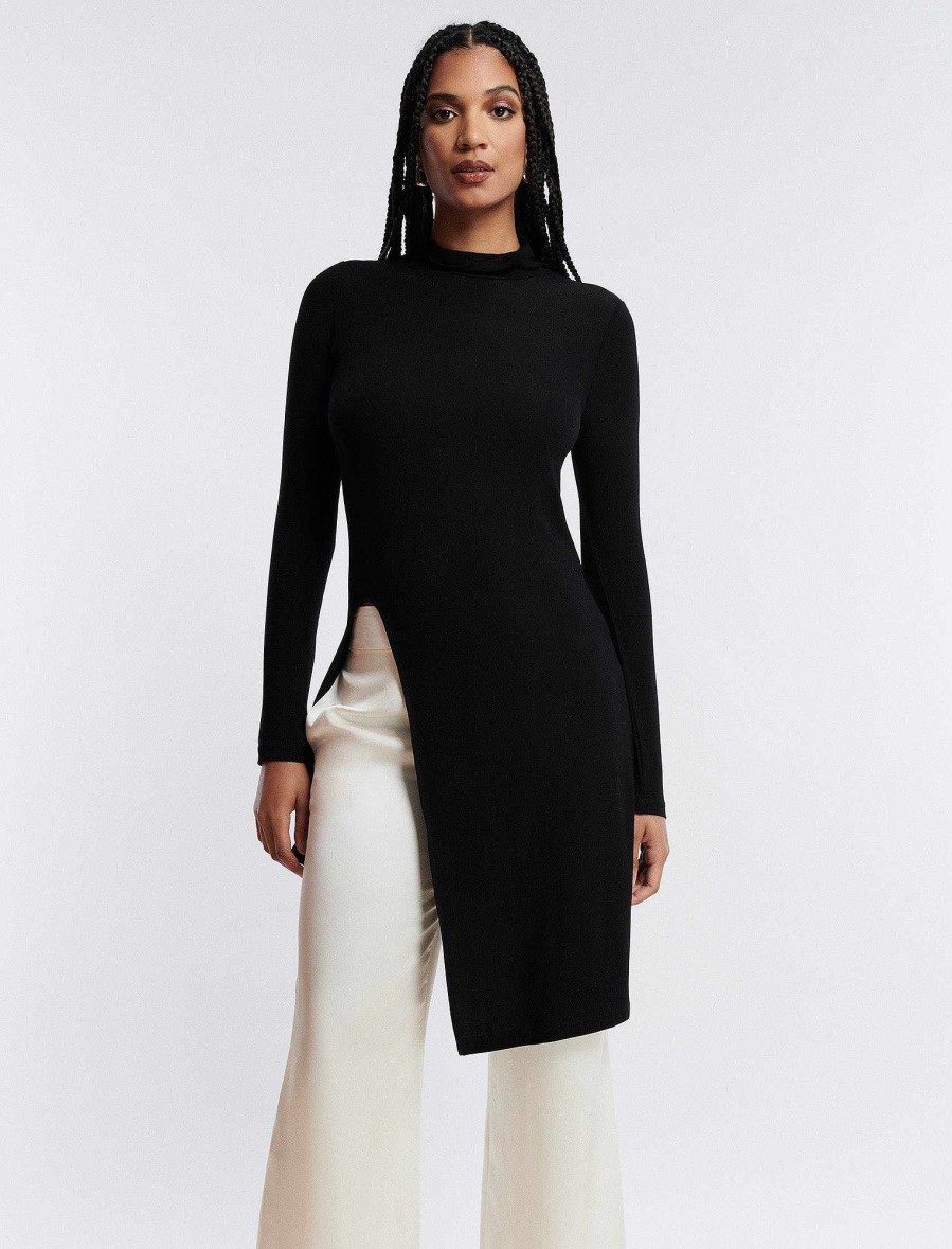 Vêtements BCBG | Haut Asymetrique A Col Roule Noir