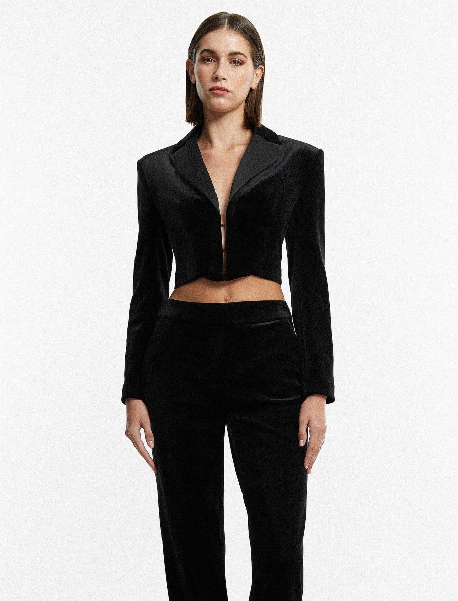 Vêtements BCBG | Veste De Smoking Corset En Velours Maren Noir