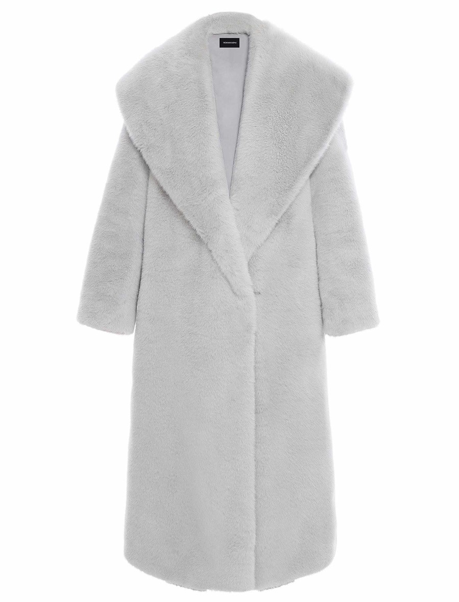 Vêtements BCBG | Manteau Long En Fausse Fourrure Gris Fumee