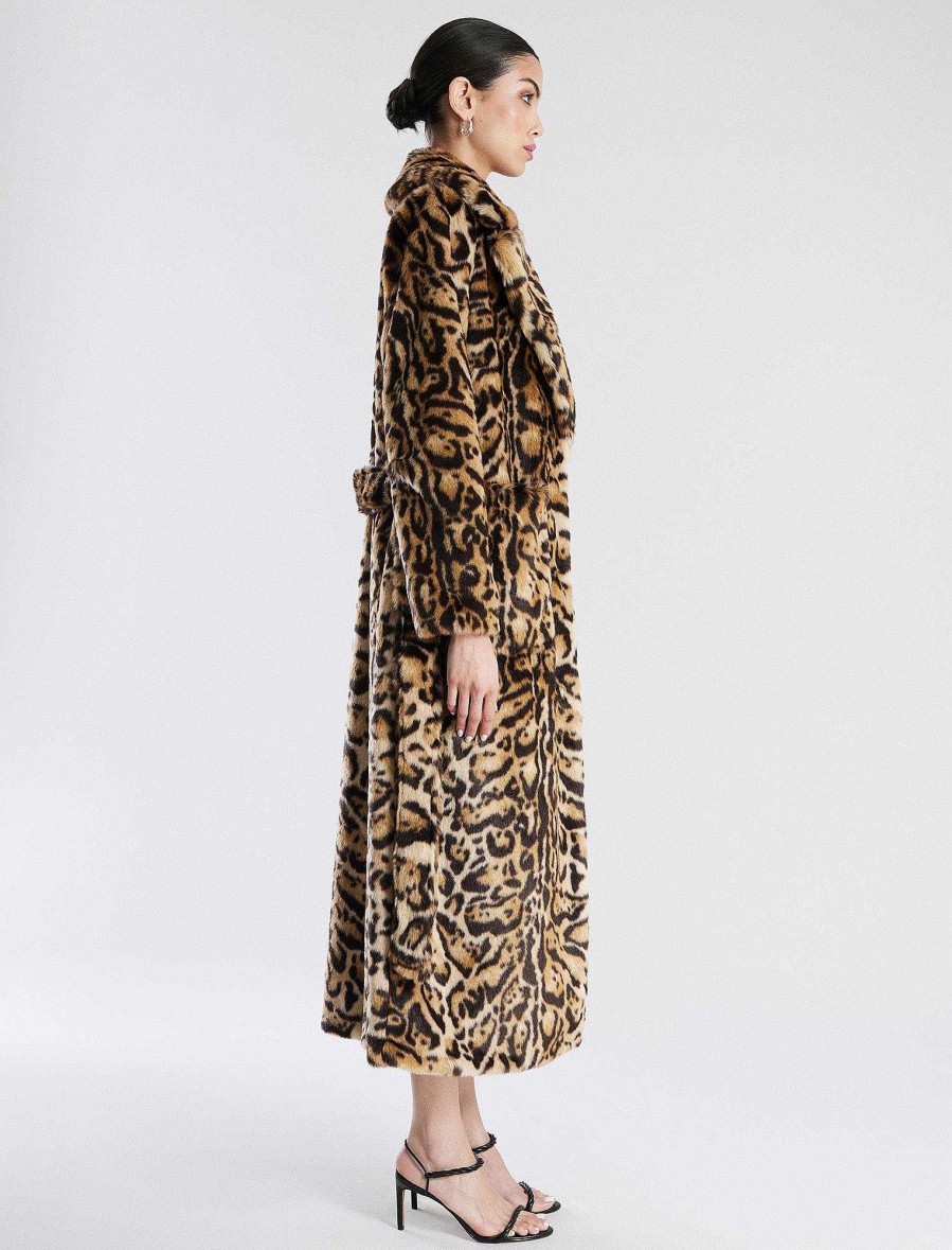 Vêtements BCBG | Manteau Long En Fausse Fourrure Avec Motif Et Ceinture Leopard