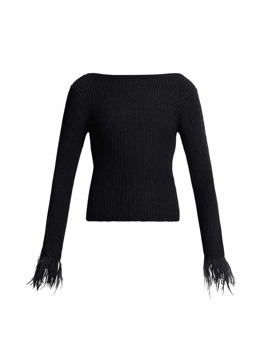 Vêtements BCBG | Top En Maille Avec Poignets En Plumes Noir