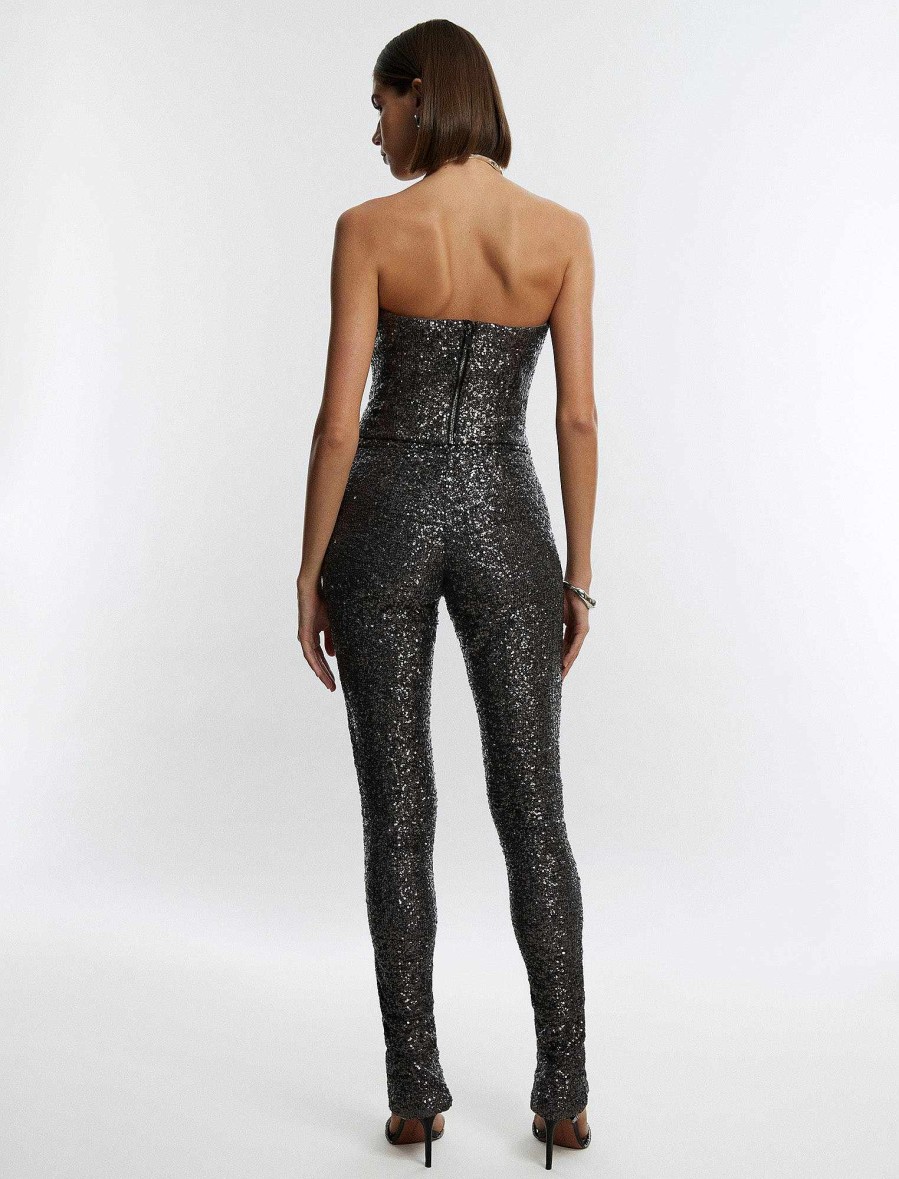 Vêtements BCBG | Pantalon A Sequins Et Fente Au Bas Gris Pierre