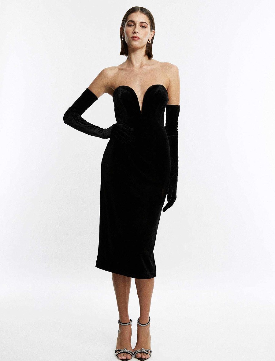 Robes BCBG | Robe Midi Gantee D'Amadea Noir