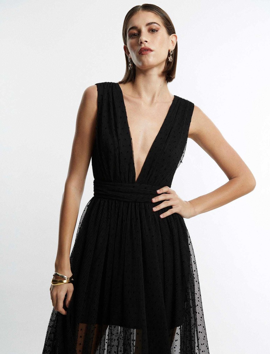 Robes BCBG | Robe Plissee Amal A Decollete Plongeant Noir