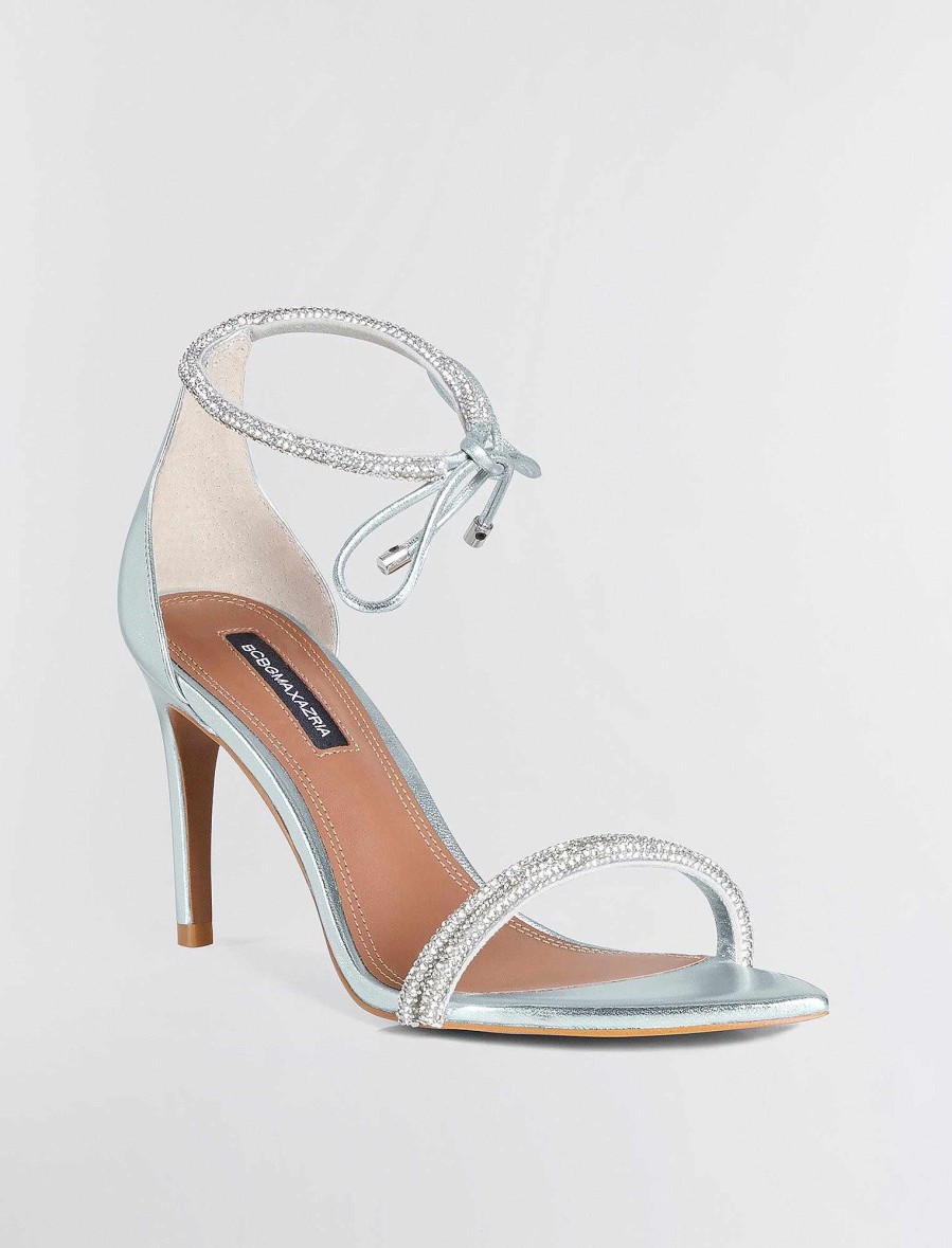 Chaussures BCBG | Sandales Dawn Avec Bride A Noeud Et Talon Strass Argentes