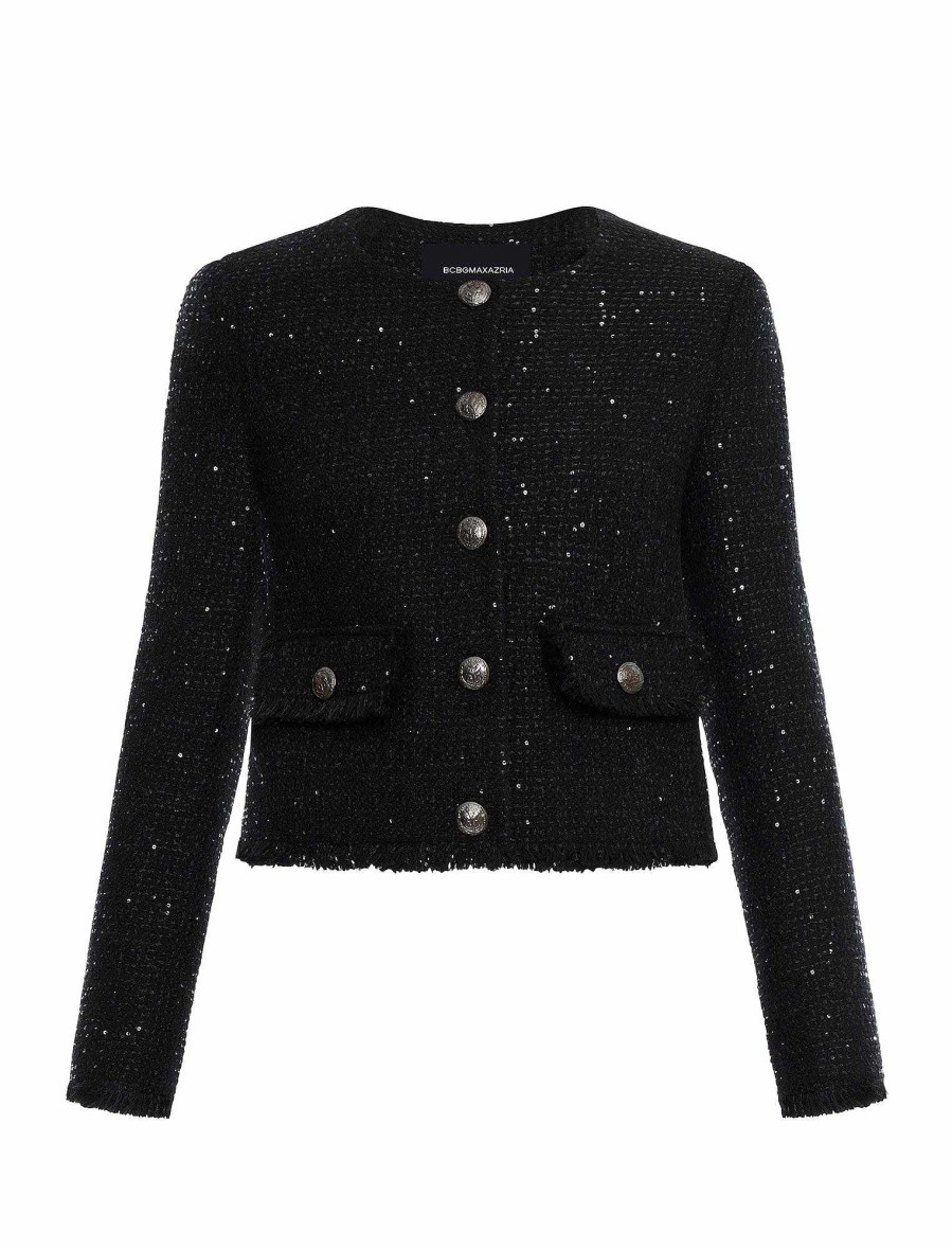 Vêtements BCBG | Veste En Tweed Poignard Noir