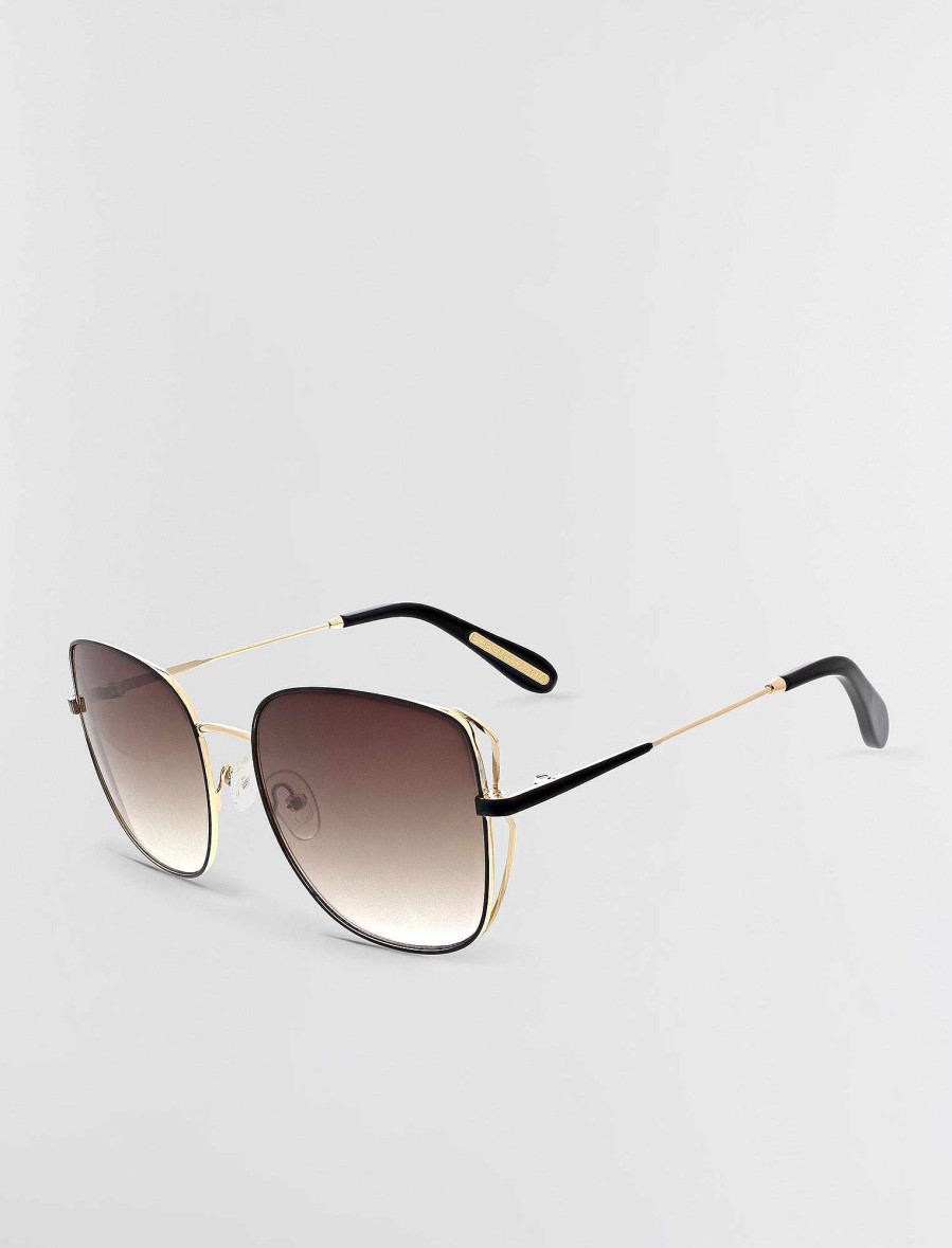 Accessoires BCBG | Lunettes De Soleil Muse Carrees Or Clair Brillant + Noir