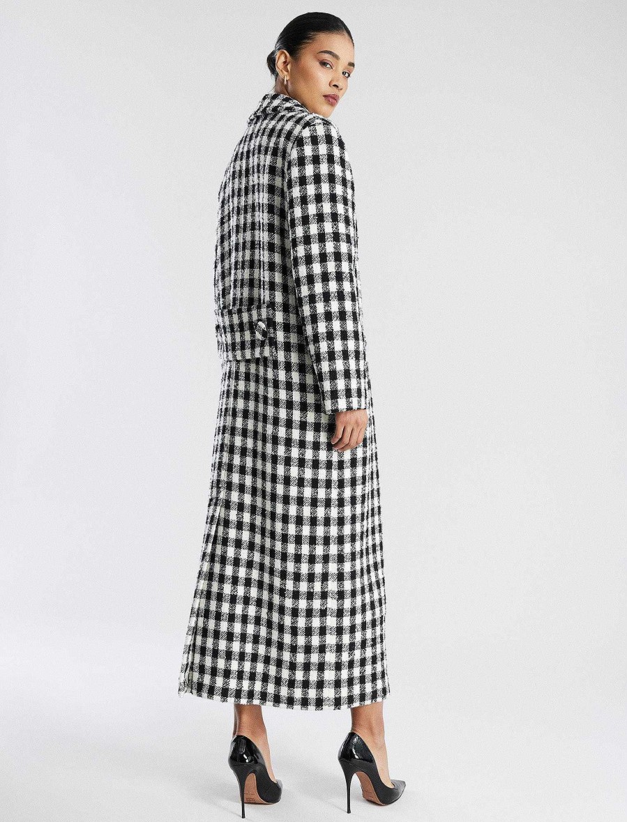 Vêtements BCBG | Manteau Integral Surdimensionne A Double Boutonnage Maria Plaid A Carreaux Noir Ivoire