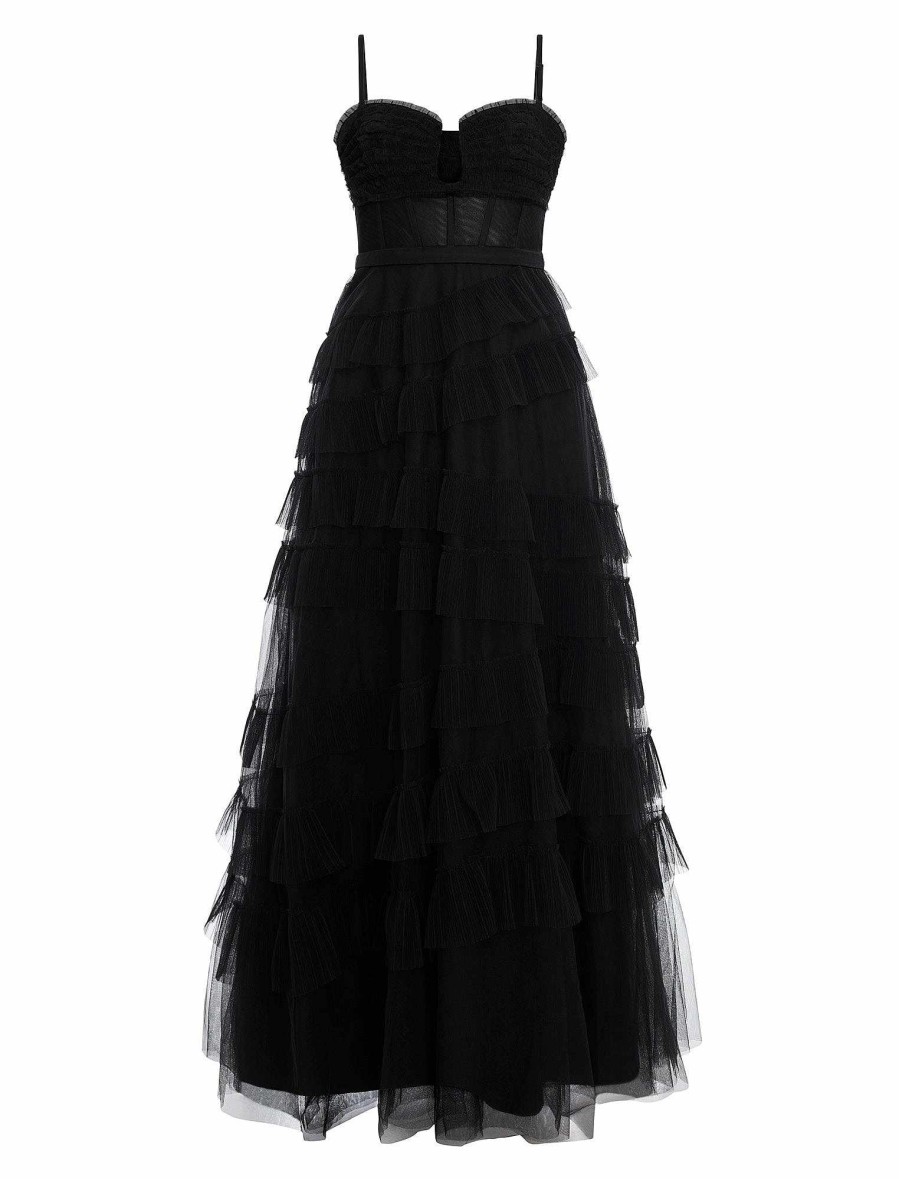 Robes BCBG | Robe A Volants En Tulle Ellis Noir