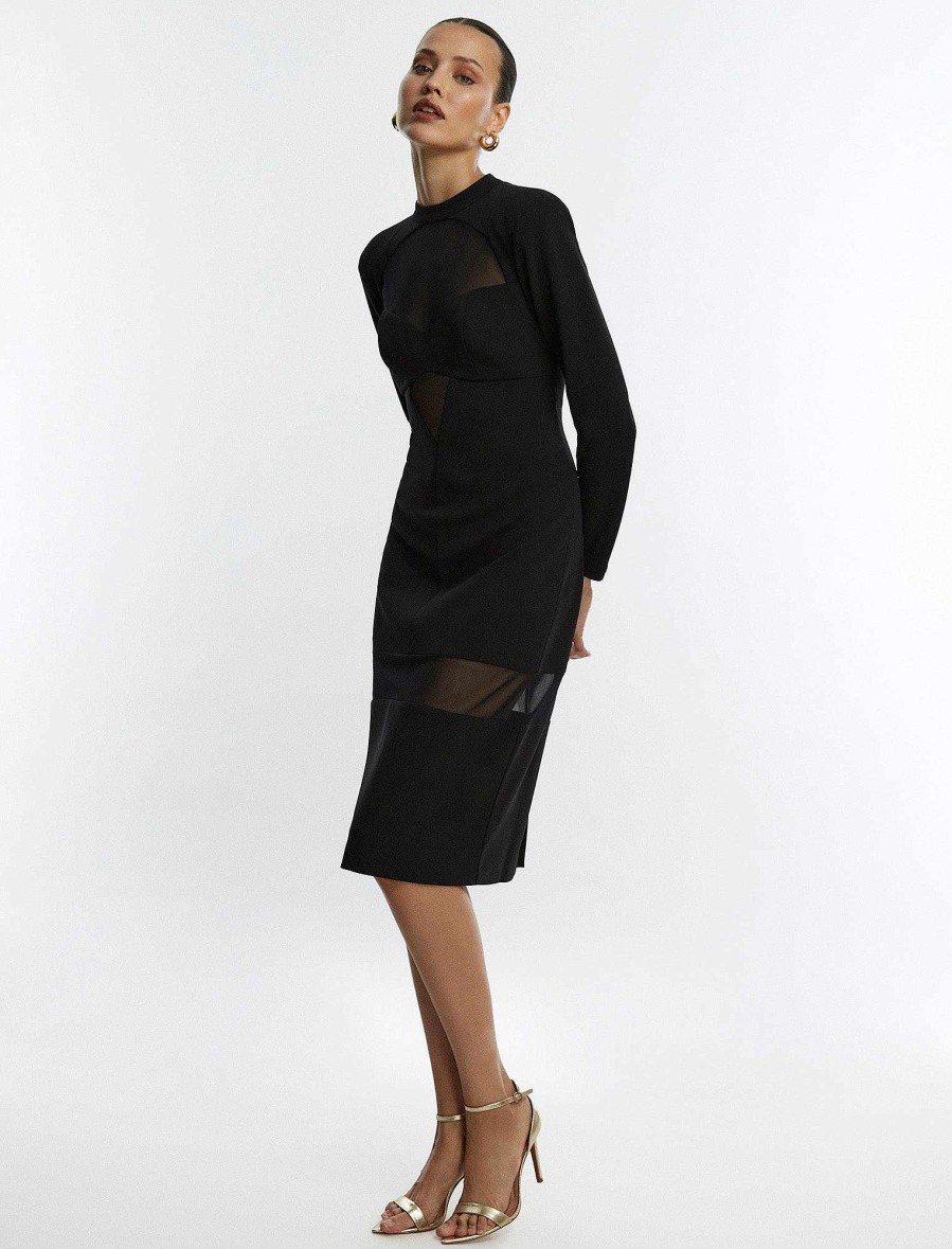 Robes BCBG | Robe Mi-Longue Illusion Georgiana Noir