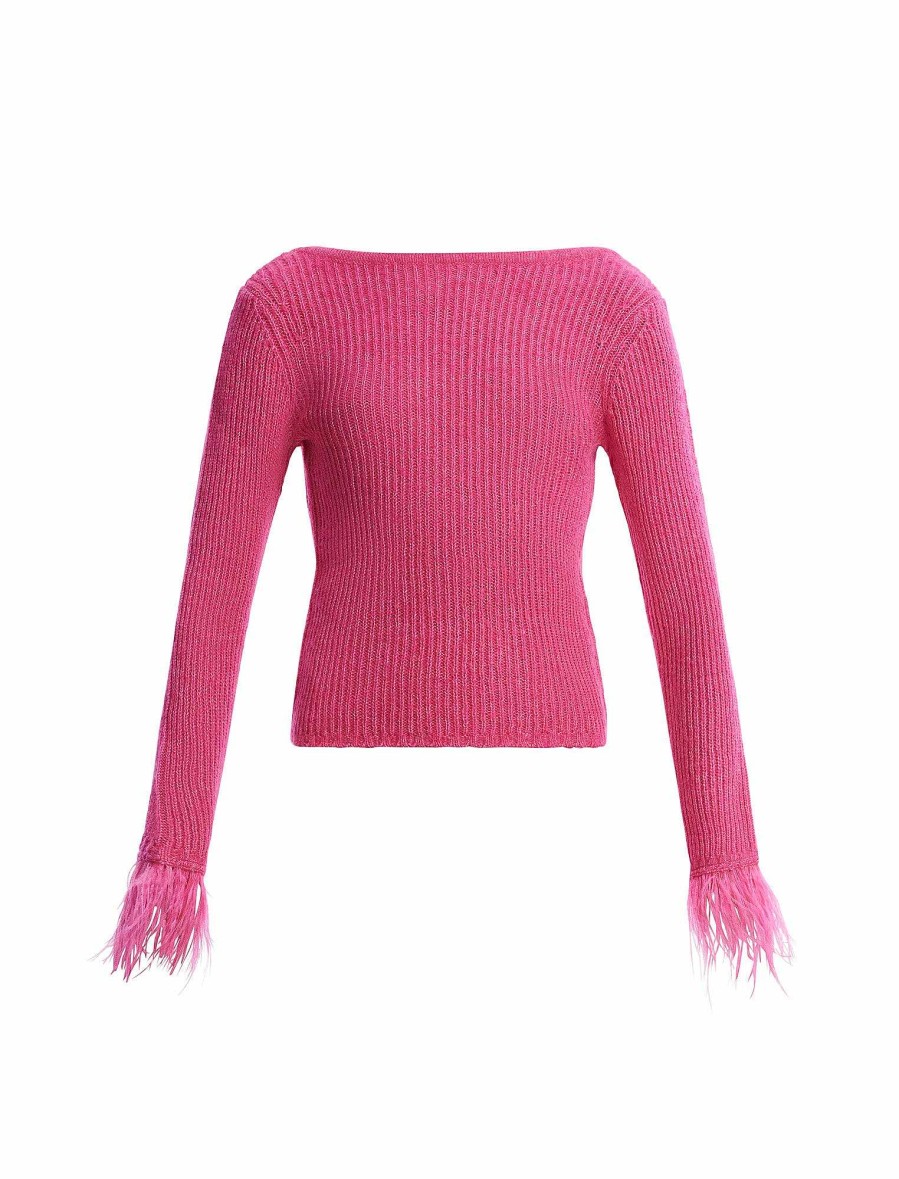 Vêtements BCBG | Top En Maille Avec Poignets En Plumes Magenta