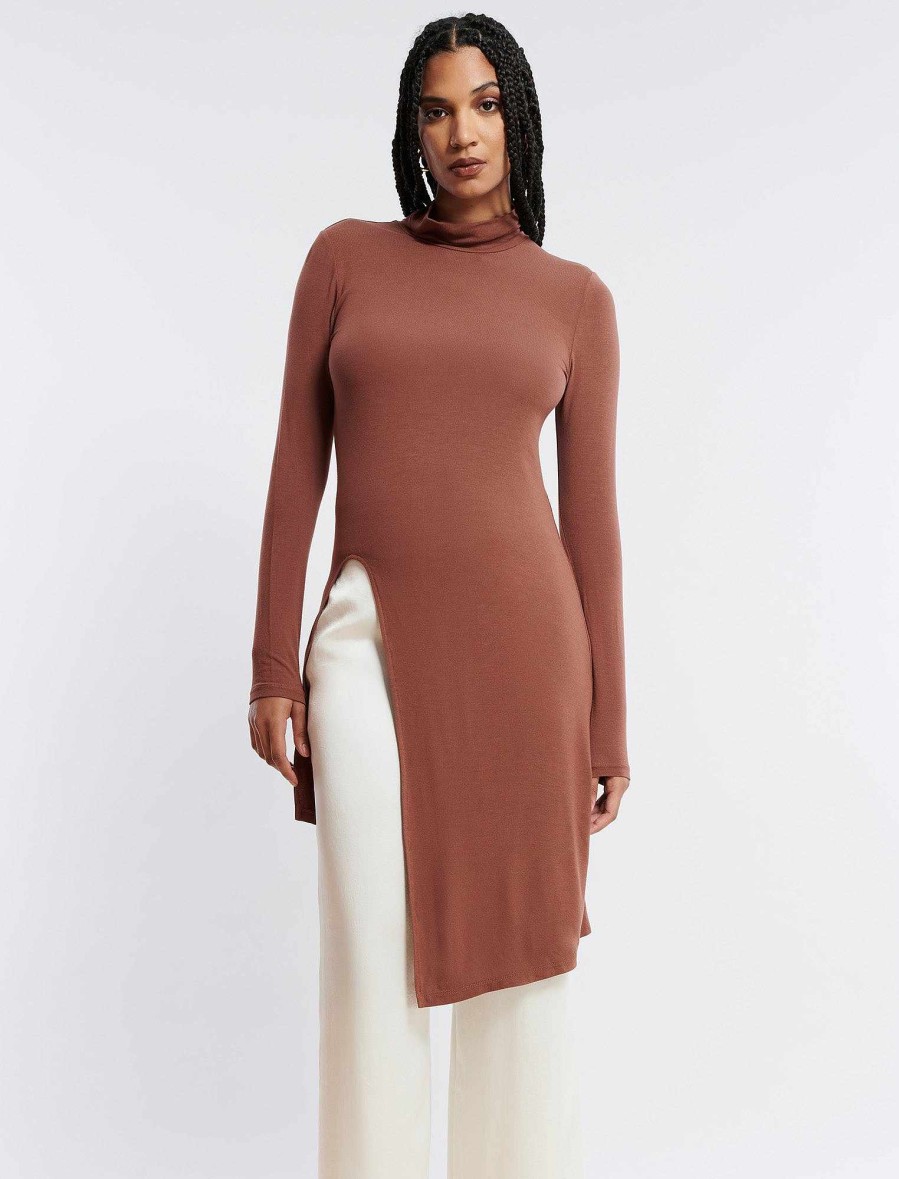 Vêtements BCBG | Haut Asymetrique A Col Roule Caramel