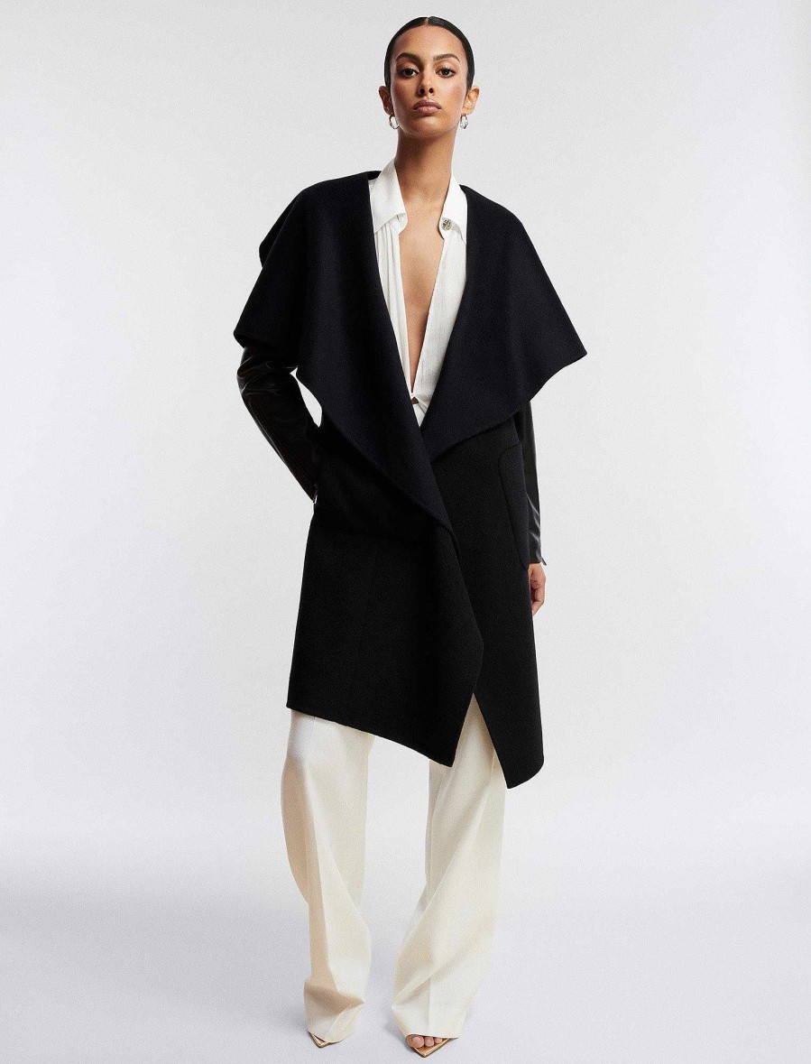 Vêtements BCBG | Manteau En Laine Drape Fiona Noir/Marine Fonce