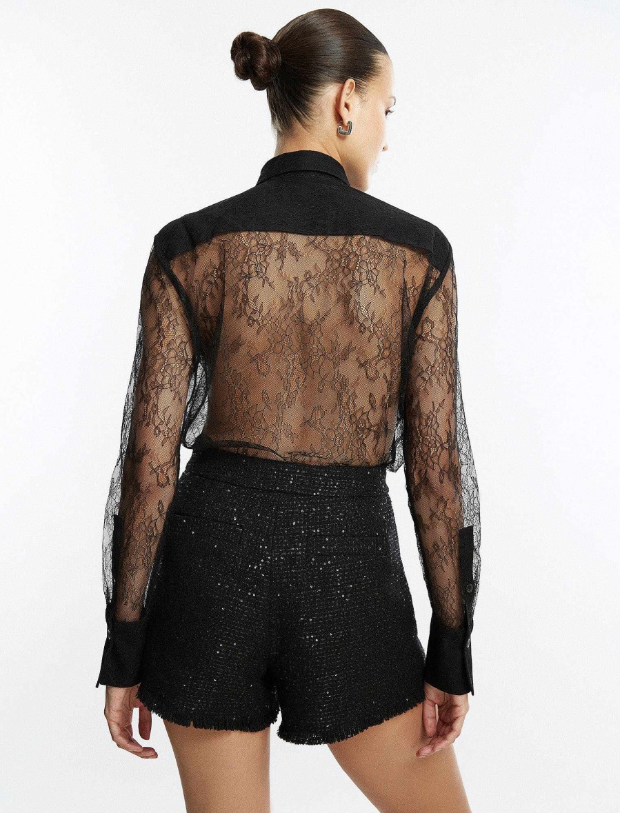 Vêtements BCBG | Blouse En Dentelle Boutonnee Beaute Noire