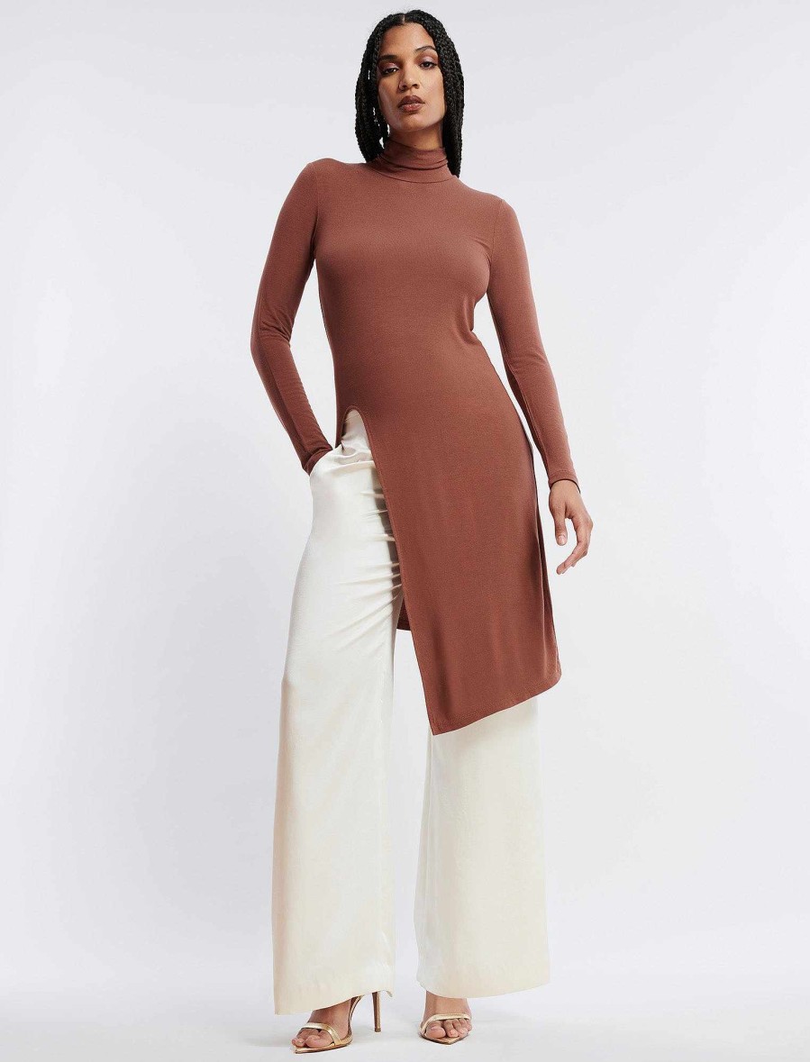 Vêtements BCBG | Haut Asymetrique A Col Roule Caramel