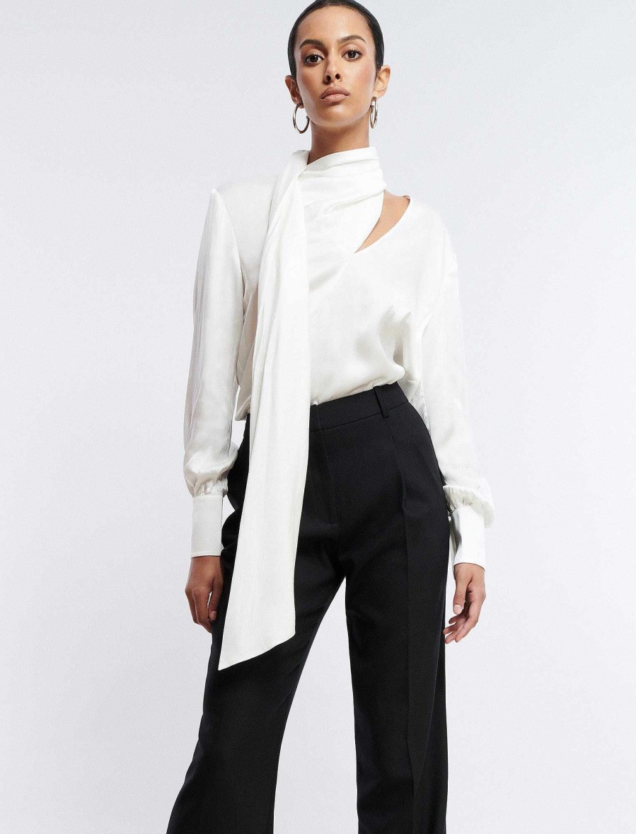 Vêtements BCBG | Top Chale A Manches Ballon Blanc Nuageux