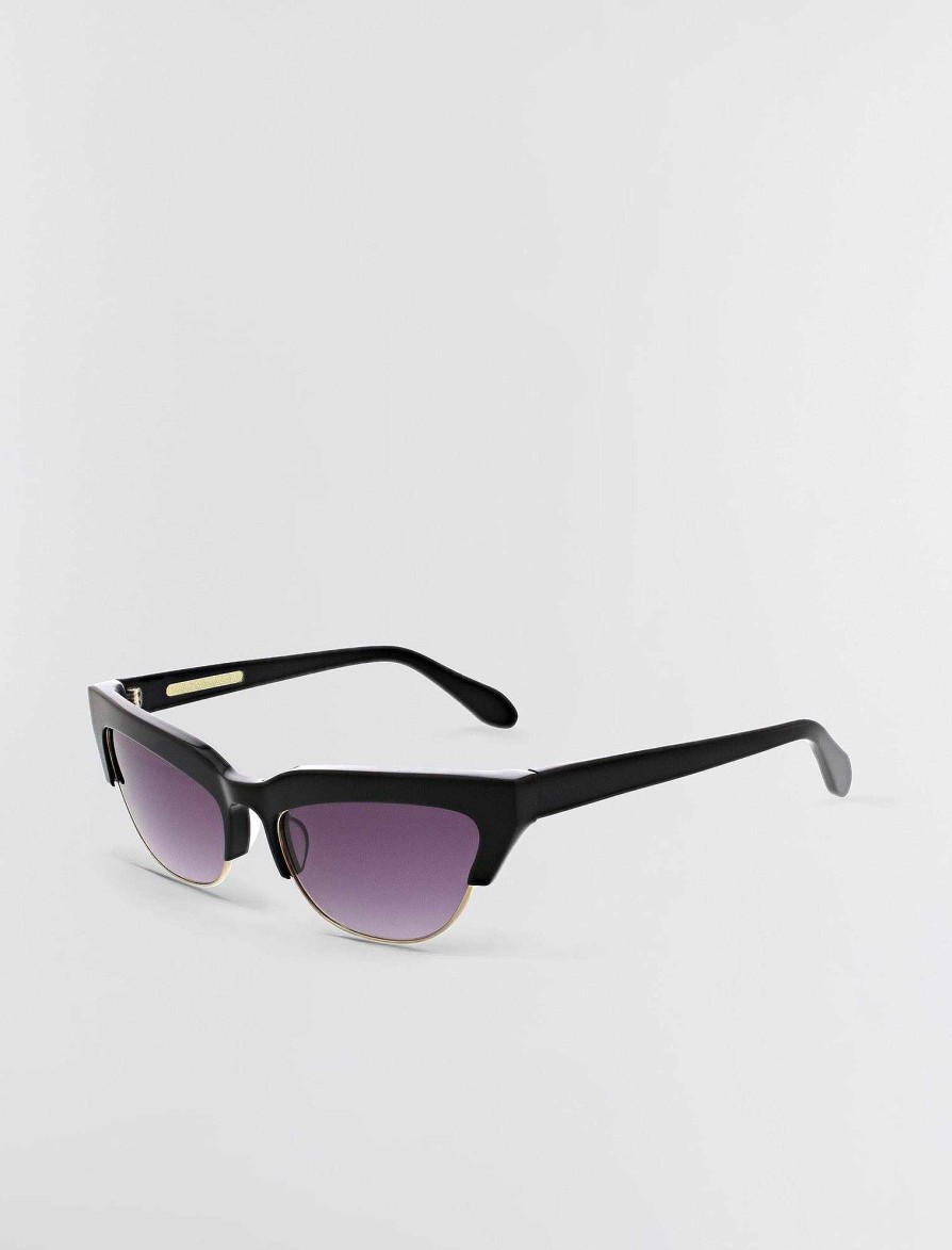 Accessoires BCBG | Lunettes De Soleil Chat Retro Noir Brillant + Or Brillant