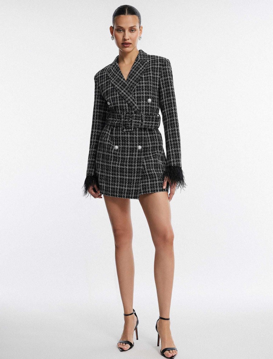 Vêtements BCBG | Robe Blazer En Tweed A Ceinture Elodie Combinaison Noire