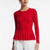 Vêtements BCBG | Haut En Maille Cotelee A Manches Longues Rouge Vif